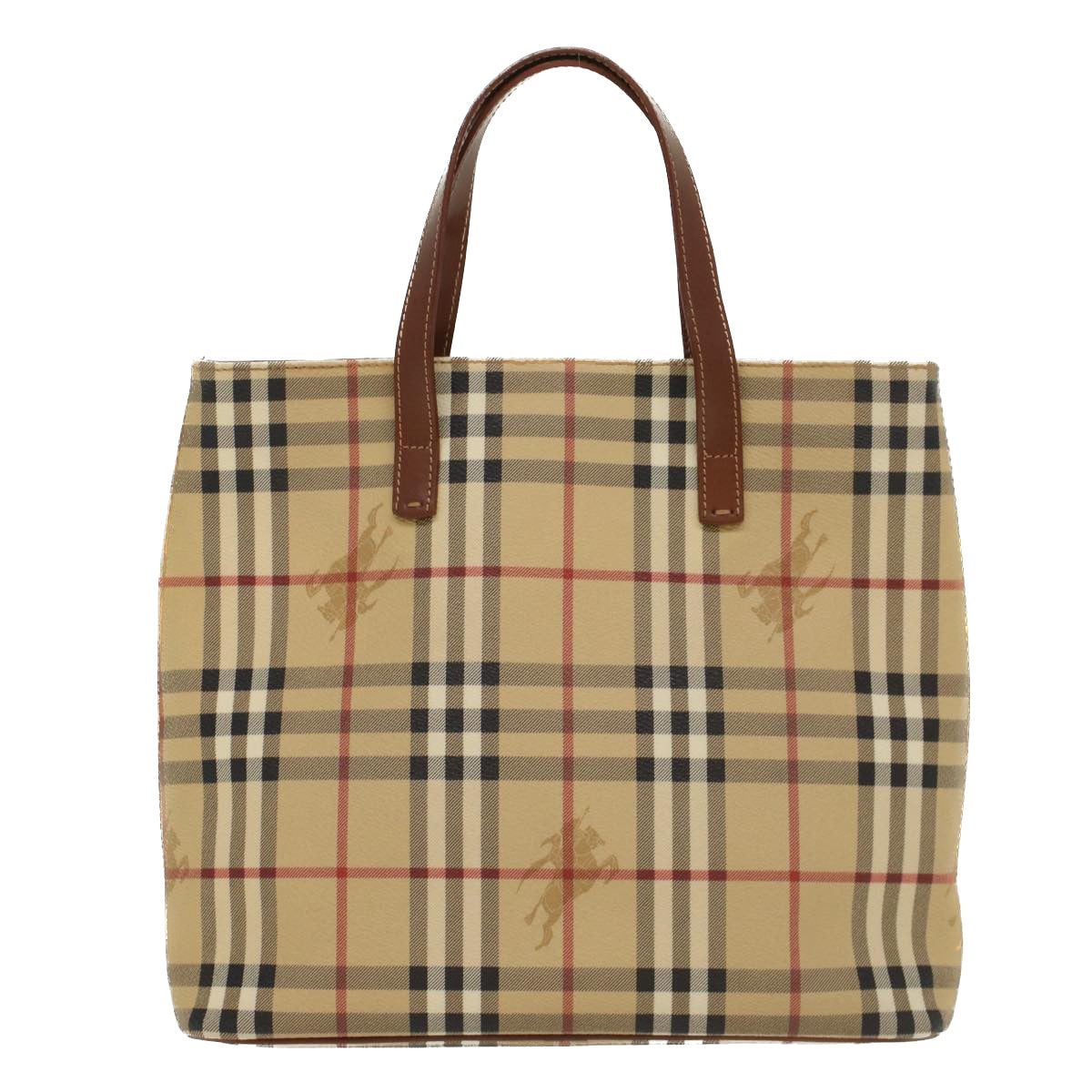 BURBERRY Nova Check Hand Bag PVC Leather Beige Auth yk8286