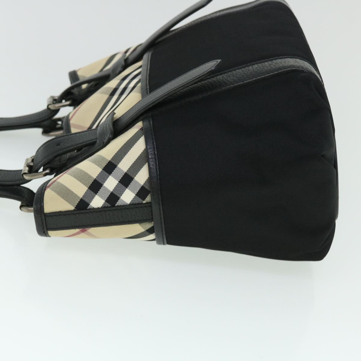 BURBERRY Nova Check Tote Bag Nylon Beige Black Auth yk8426