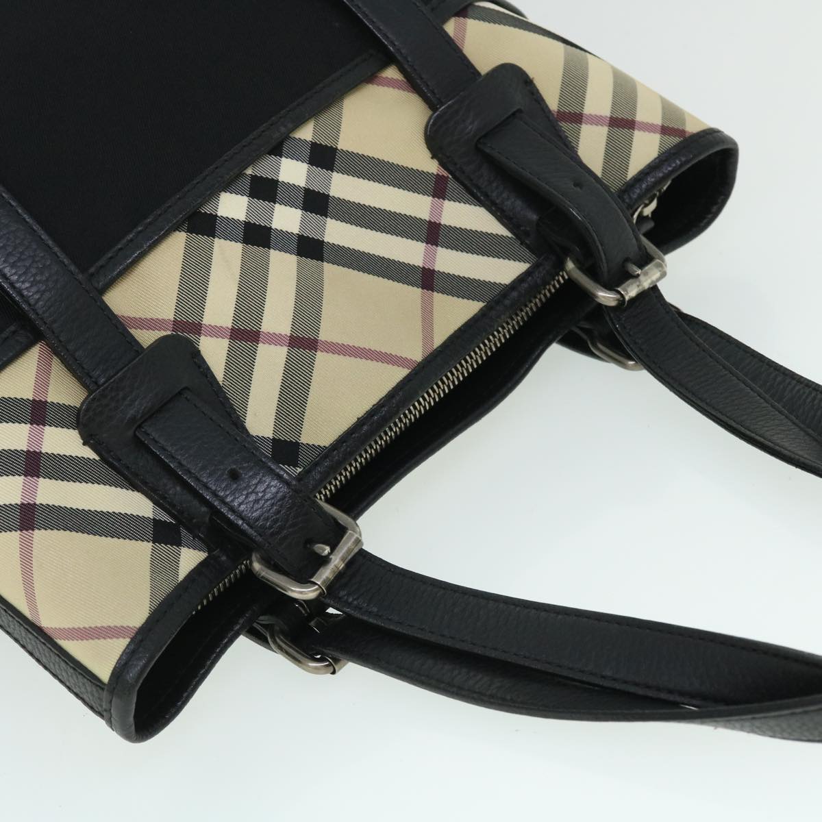 BURBERRY Nova Check Tote Bag Nylon Beige Black Auth yk8426