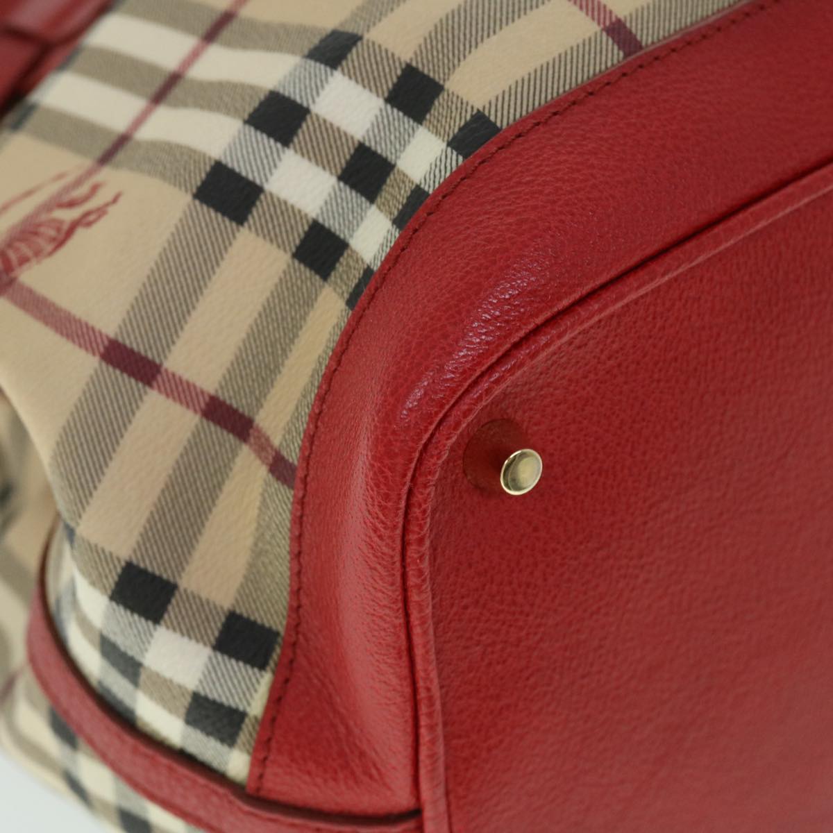 BURBERRY Nova Check Tote Bag PVC Leather Beige Red Auth yk8482