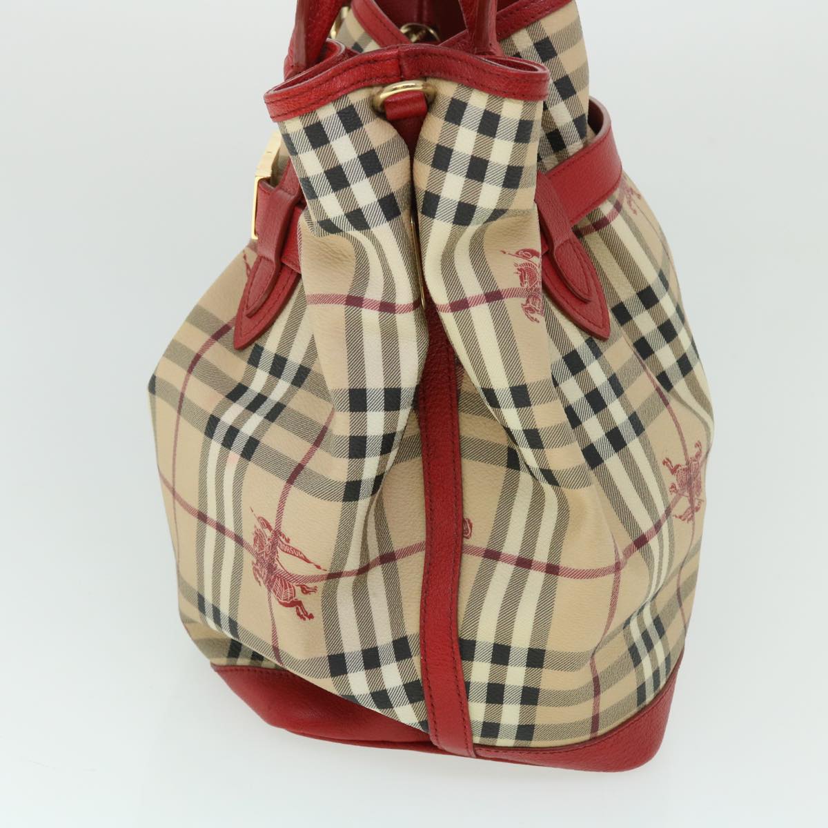 BURBERRY Nova Check Tote Bag PVC Leather Beige Red Auth yk8482