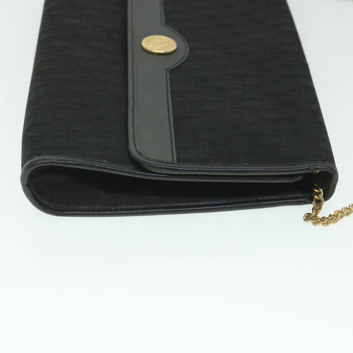 CHRISTIAN DIOR Trotter Canvas Chain Shoulder Bag Black Auth yk8835