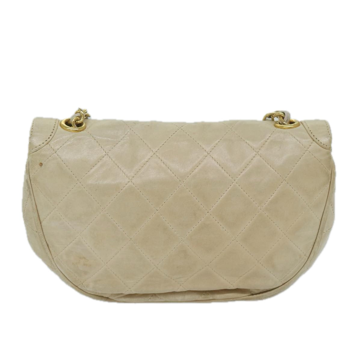 CHANEL Matelasse Shoulder Bag Lamb Skin Beige CC Auth yk9658
