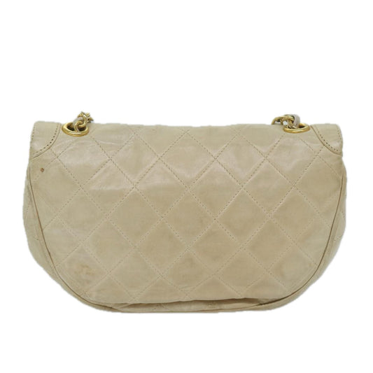 CHANEL Matelasse Shoulder Bag Lamb Skin Beige CC Auth yk9658