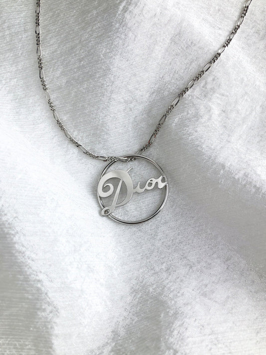 Christian Dior Logo Necklace Silver Vintage rnuzjv