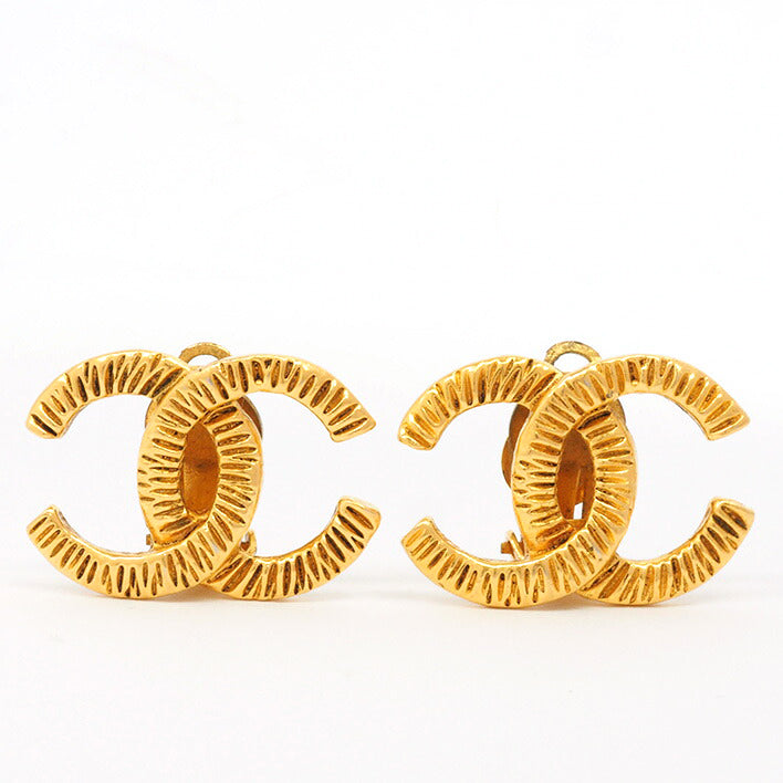 Vintage Chanel Cocomark Textured Stripe Clip-On Earrings